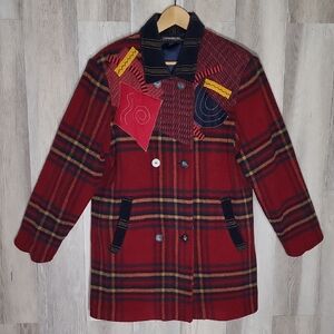 Canvasbacks Womens Medium Vintage Wool Patchwork‎ Lined Plaid Jacket Coat Artsy